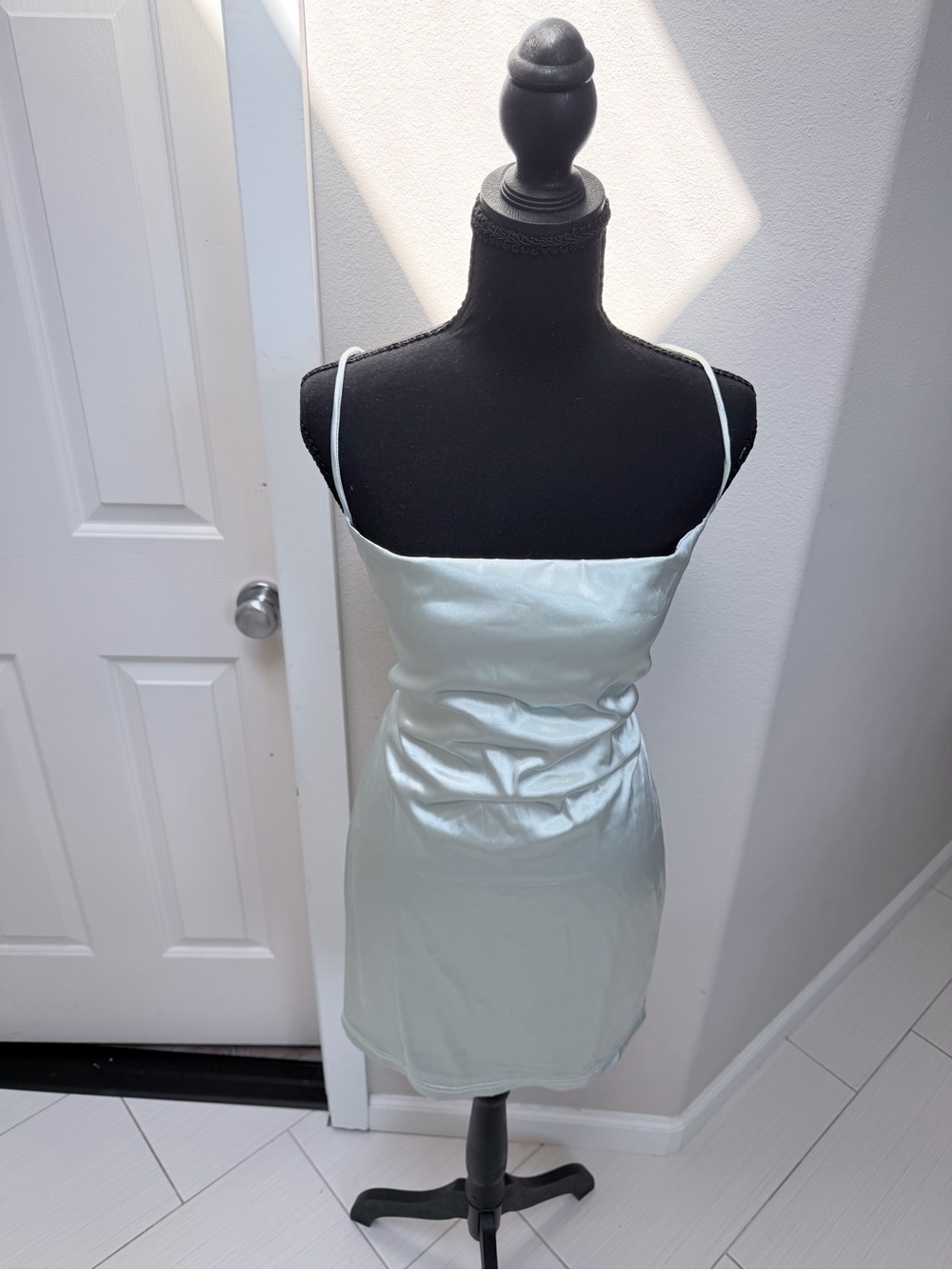 Fashion Nova Pale Mint Satin Slip Mini Dress